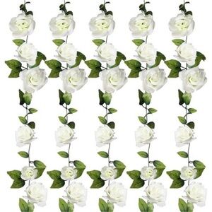 5 Pack 40 ft Fake Rose Garland, Artificial Silk White Rose Flower Vines, Hanging